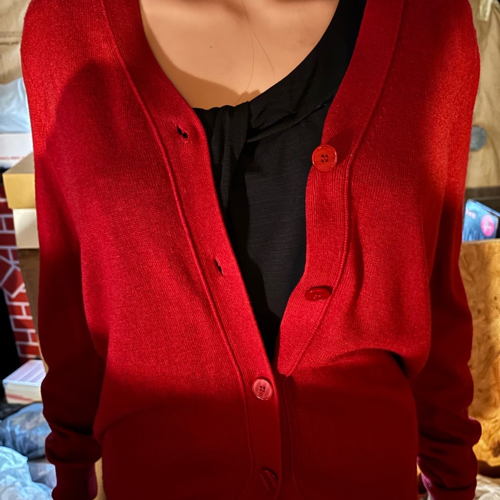 Ladies Moda International Vibrant Red Cardigan Size M